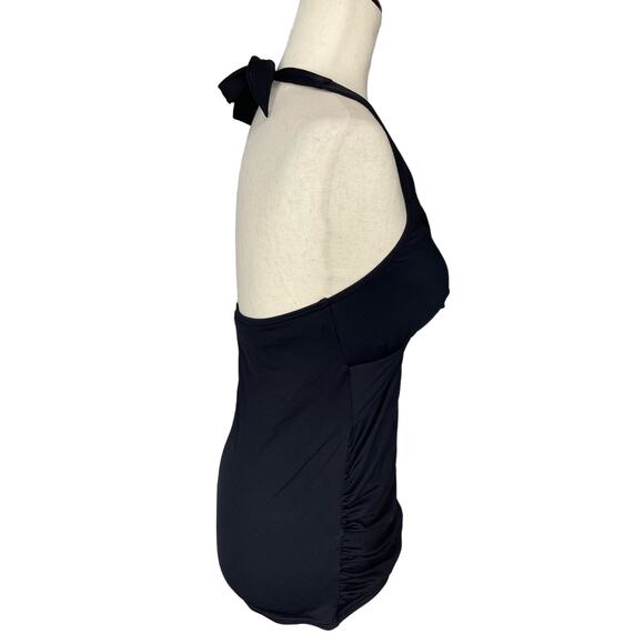 Lands' End solid black halter ruched tankini swimsuit top women's size 8 - Picture 2 of 6